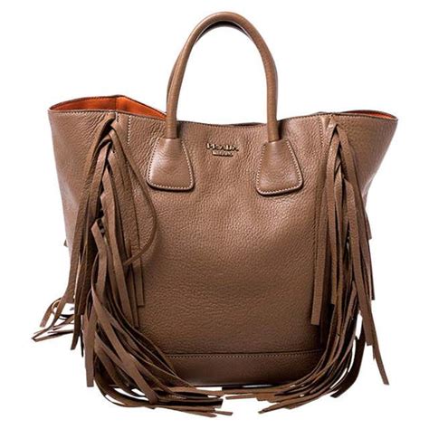 prada cervo tote brown|Prada Brown Leather Cervo Fringe Tote .